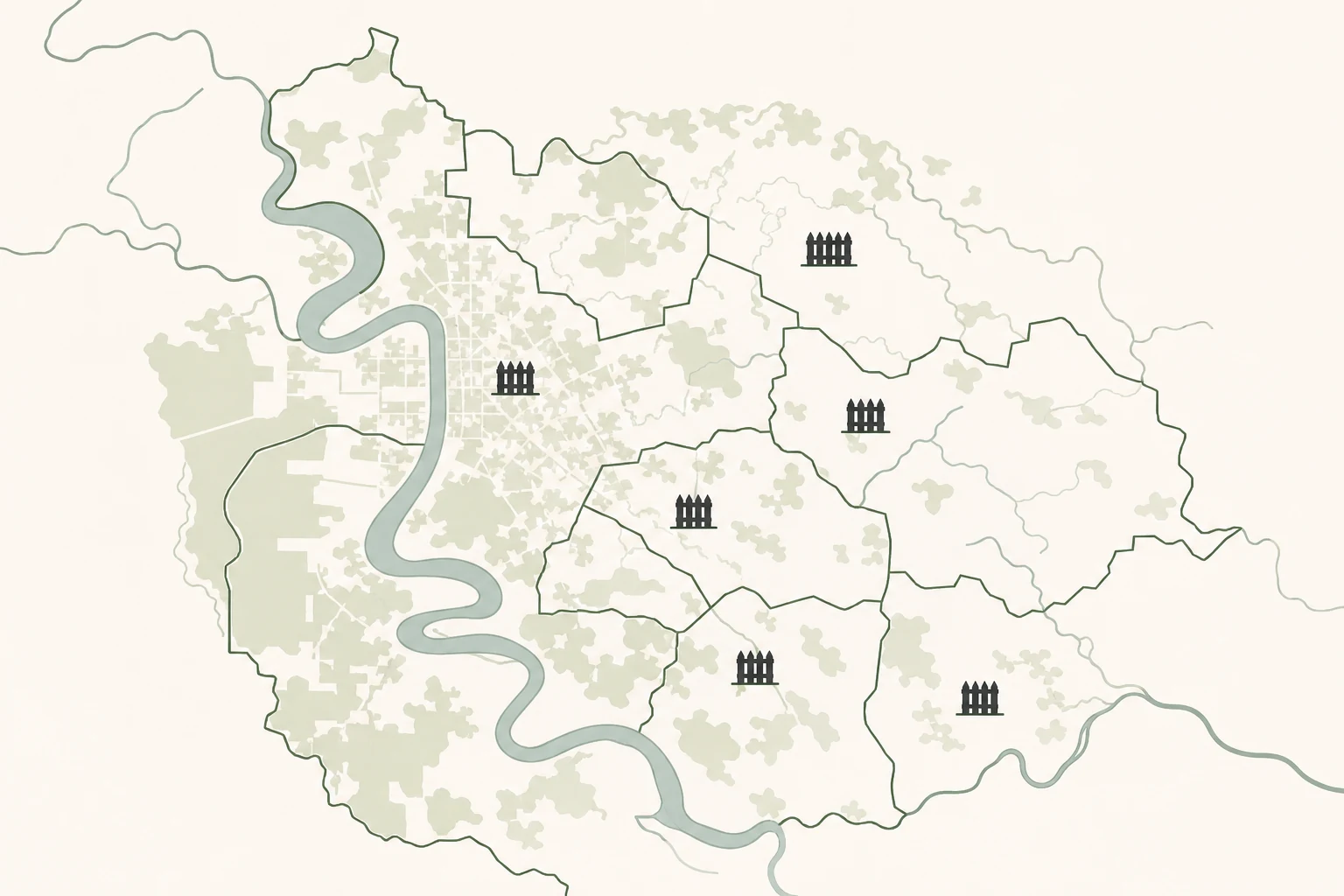 Greater Baton Rouge fence service area map including Denham Springs, Central, St. George, Prairieville, and Gonzales